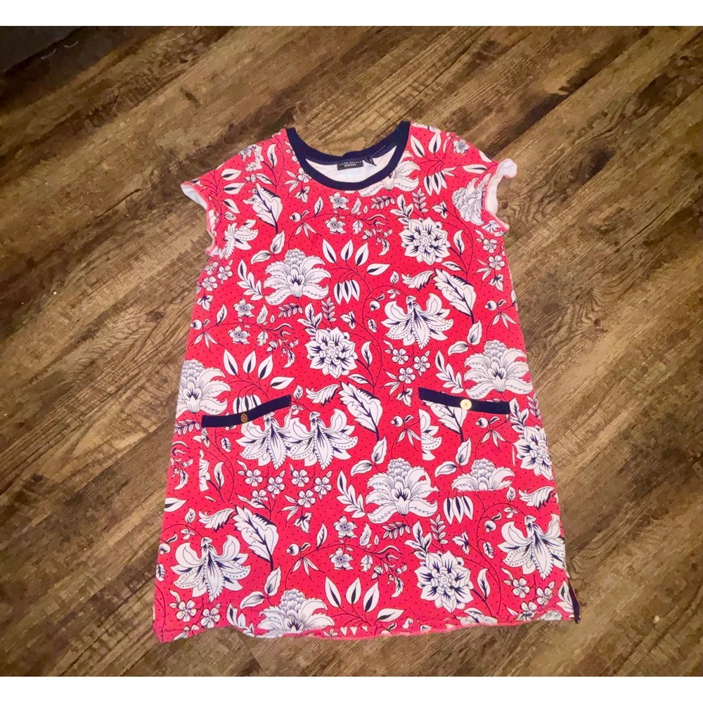 Susan Graver Weekend Red Floral Short Sleeve Pocket Shift Dress 1X